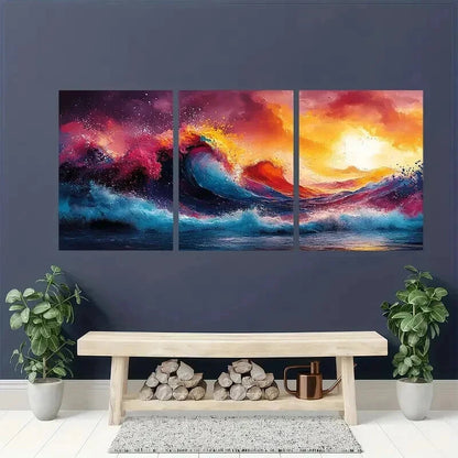 3pcs Vibrant Graffiti-Style Ocean Waves Perfect Wall Art Set Canvas Framed 50x70cm - High Quality Print 100% Australian Made Wall Canvas Ready to Hang - Bella Home Decor