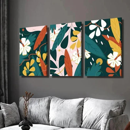 3pcs Floral & Geometric Abstract Design Wall Art Set Canvas Unframed - High Quality Print 100% Australian Made Wall Canvas