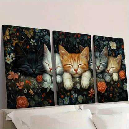 3pcs Black & White, Orange Tabby BM  Wall Art Set Canvas Framed 40x60cm - High Quality Print 100% Australian Made Wall Canvas Ready to Hang - Bella Home Decor