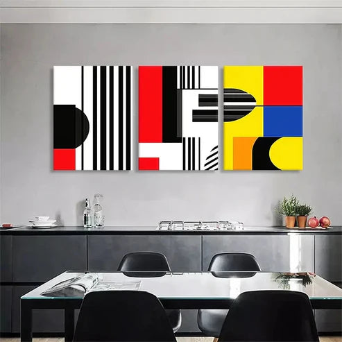 3pcs Bold Abstract Geometric Stripes Perfect Wall Art Set Canvas Unframed - High Quality Print 100% Australian Made Wall Canvas - Bella Home Decor