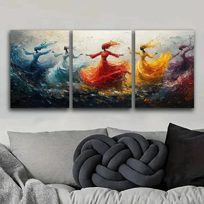 3pcs Vibrant Abstract Sufi Whirling Dancers Wall Art Set Canvas Unframed - High Quality Print 100% Australian Made Wall Canvas