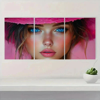 3pcs Abstract Girl Pink & Blue ART  Wall Art Set Canvas Framed 60x90cm - High Quality Print 100% Australian Made Wall Canvas Ready to Hang - Bella Home Decor