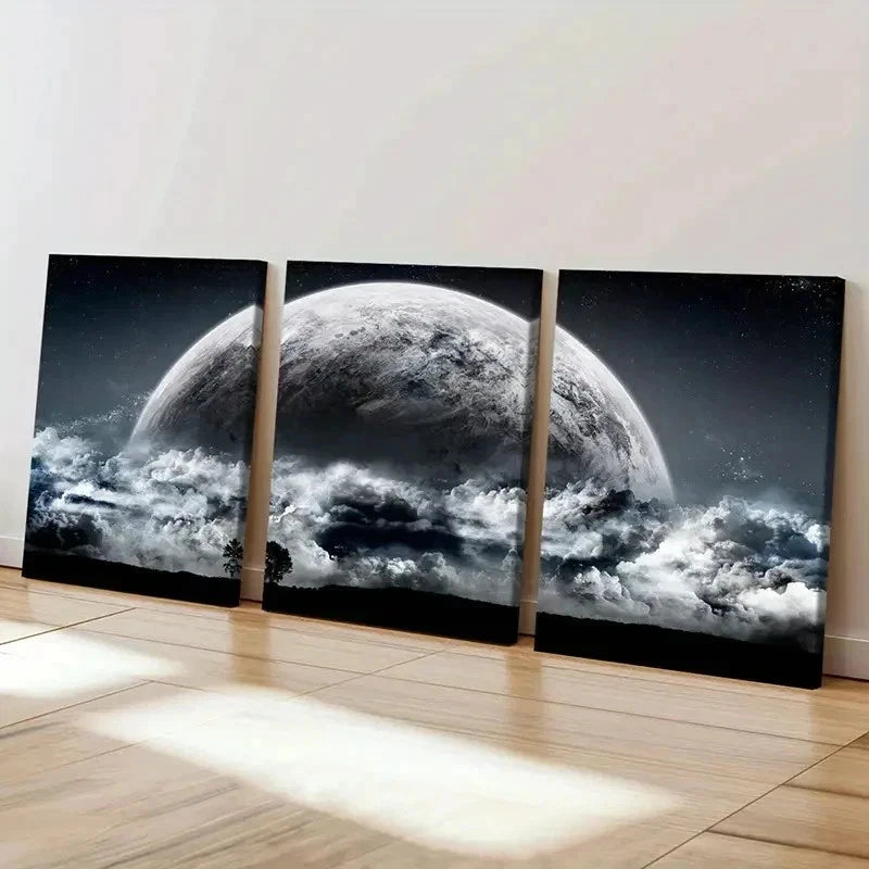 3pcs Fantasy Landscape Night Sky Modern Wall Art Set Canvas Framed 50x70cm - High Quality Print 100% Australian Made Wall Canvas Ready to Hang