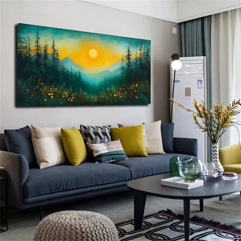 Warm Sunlight Serene Mountain Wall Art Canvas Office Home Room Framed 120x60cm - Bella Home Decor