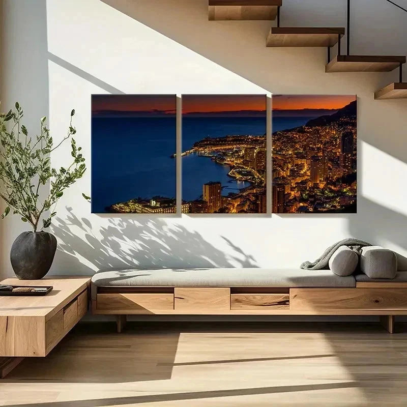 3pcs City Scenery Night Scene Coastline Wall Art Set Canvas Framed 40x60cm - High Quality Print 100% Australian Made Wall Canvas Ready to Hang - Bella Home Decor