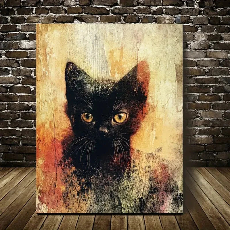 Retro Style Abstract Long Tail Kitten Painting 40x60cm Metal Print Ready to Hang - Bella Home Decor