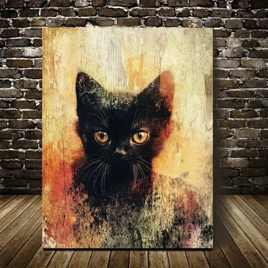 Retro Style Abstract Long Tail Kitten Painting 40x60cm Metal Print Ready to Hang - Bella Home Decor