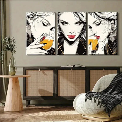 3pcs Women Drinking Cocktail Chic Poses Perfect Wall Art Set Canvas Framed 60x90cm - High Quality Print 100% Australian Made Wall Canvas Ready to Hang - Bella Home Decor