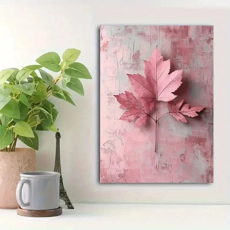 Beautiful Rustic Pink Maple Leaf Painting 40x60cm Metal Print Ready to Hang