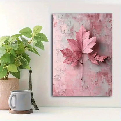 Beautiful Rustic Pink Maple Leaf Painting 40x60cm Metal Print Ready to Hang
