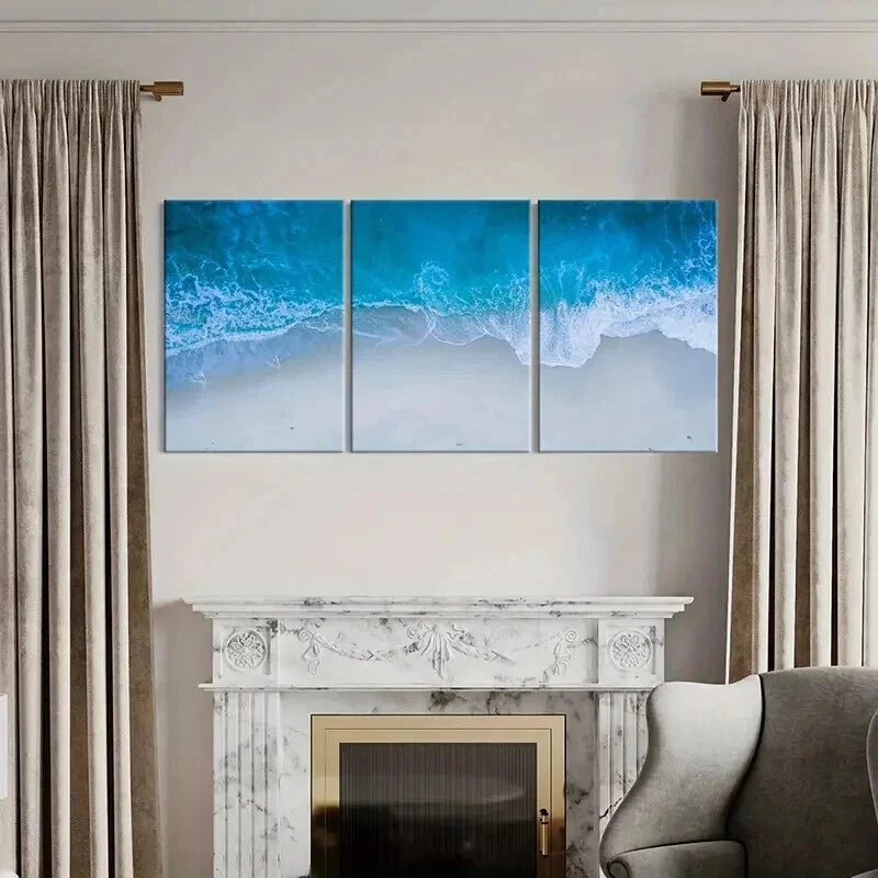 3pcs Island Scenery Waves & Beach Wall Art Set Canvas Framed 60x90cm - High Quality Print 100% Australian Made Wall Canvas Ready to Hang - Bella Home Decor