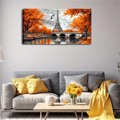 Autumn Eiffel Tower Wall Art Canvas Office Home Room Framed 120x60cm - Bella Home Decor