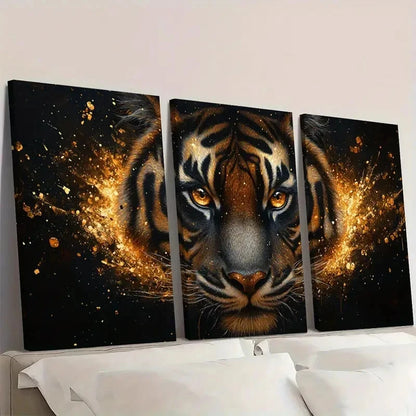 3pcs Black & Golden Celestial Tiger ml  Wall Art Set Canvas Framed 60x90cm - High Quality Print 100% Australian Made Wall Canvas Ready to Hang - Bella Home Decor