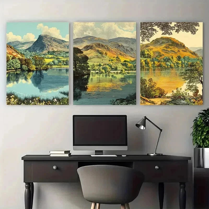 3pcs Grasmere Posters Lake District Perfect Wall Art Set Canvas Framed 50x70cm - High Quality Print 100% Australian Made Wall Canvas Ready to Hang