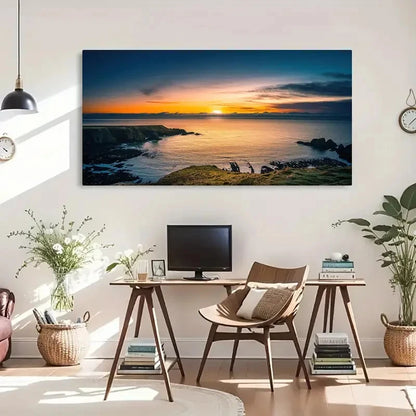 Aberdeen Coast Sunrise Asian Wall Art Canvas Office Home Room Framed 120x60cm