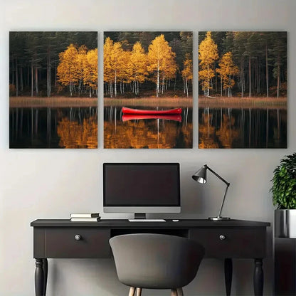 3pcs Nordic Minimalist Autumn Forest in Sweden Metal Print Ready to Hang Art