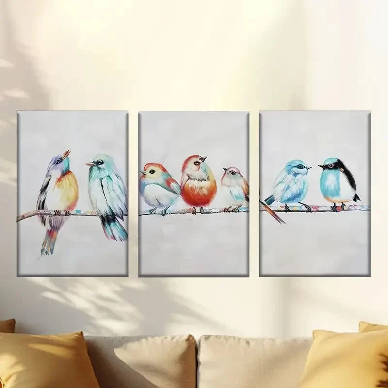 3pcs birds on a wire Wall Art Set Canvas Framed 50x70cm - High Quality Print 100% Australian Made Wall Canvas Ready to Hang - Bella Home Decor