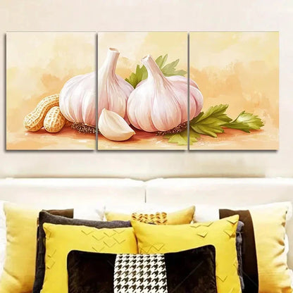 3pcs Featuring Garlic, Ideal for Decorating Wall Art Set Canvas Framed 60x90cm - High Quality Print 100% Australian Made Wall Canvas Ready to Hang