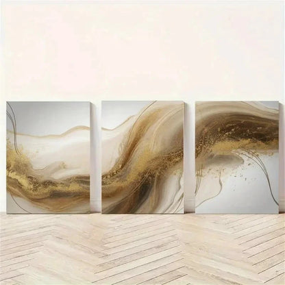 3pcs Golden Foil Ink Wash Decorations Painting Metal Print Ready to Hang Art - Bella Home Decor