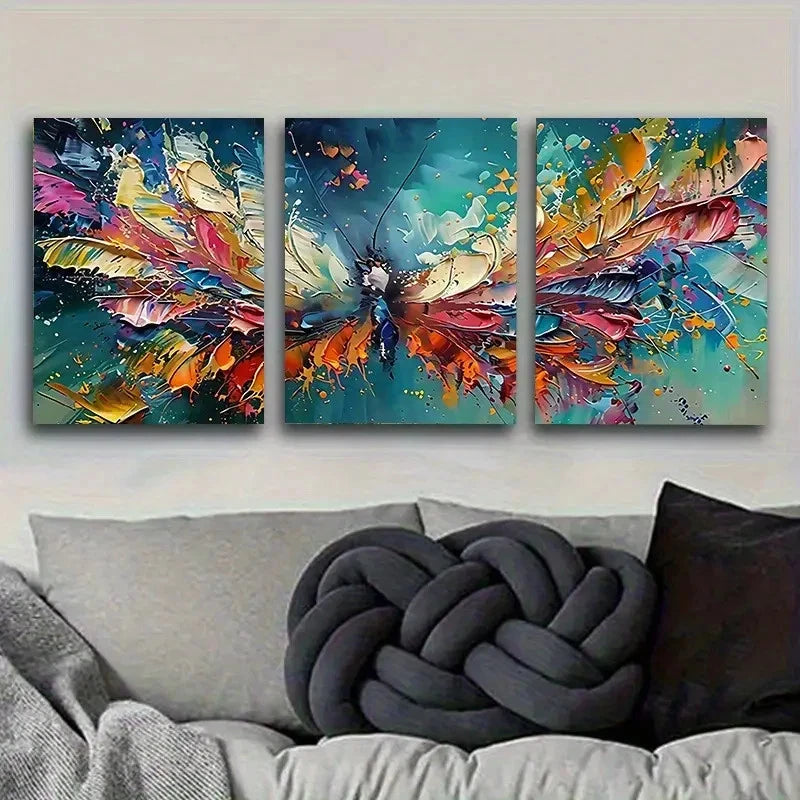 3pcs Colorful Butterfly in Flight Wall Art Set Canvas Framed 60x90cm - High Quality Print 100% Australian Made Wall Canvas Ready to Hang - Bella Home Decor