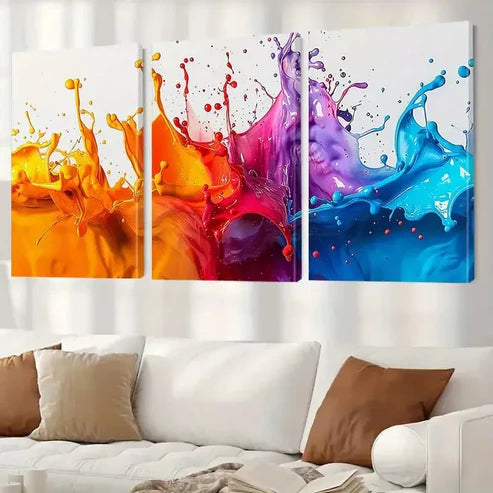 3pcs Decorative Blue And Orange Paint Splash Canvas Unframed - High Quality Print 100% Australian Made Wall Canvas - Bella Home Decor