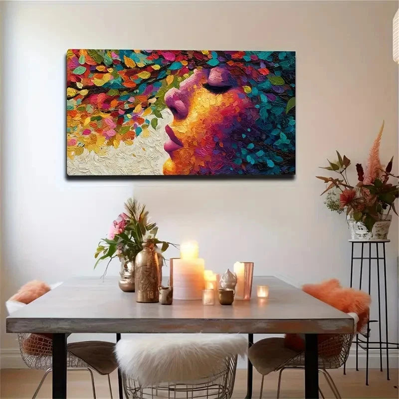 Large Abstract Leaf Face Modern Wall Art Canvas Office Home Room Framed 120x60cm