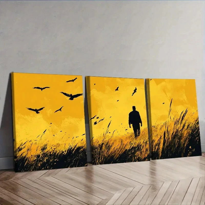 3pcs A man in the distance for Home Wall Art Set Canvas Framed 60x90cm - High Quality Print 100% Australian Made Wall Canvas Ready to Hang - Bella Home Decor
