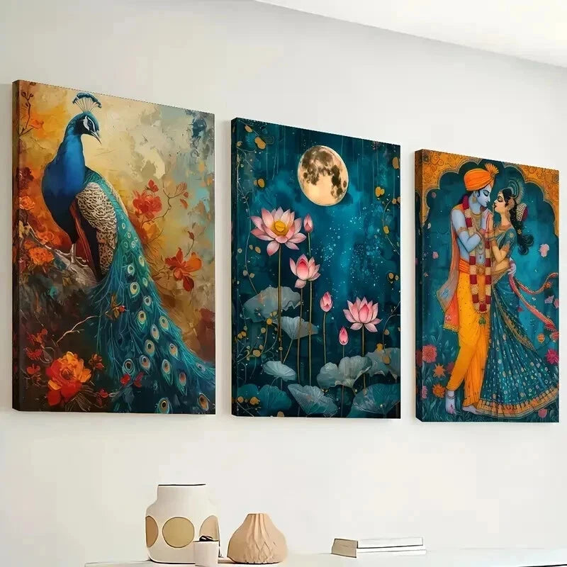 3pcs Lotus And Peacock Designs Perfect Wall Art Set Canvas Framed 60x90cm - High Quality Print 100% Australian Made Wall Canvas Ready to Hang - Bella Home Decor