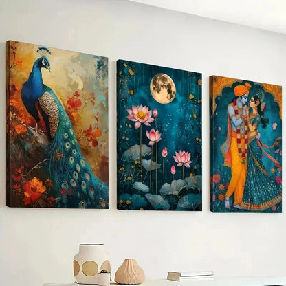 3pcs Lotus And Peacock Designs Perfect Wall Art Set Canvas Framed 60x90cm - High Quality Print 100% Australian Made Wall Canvas Ready to Hang - Bella Home Decor