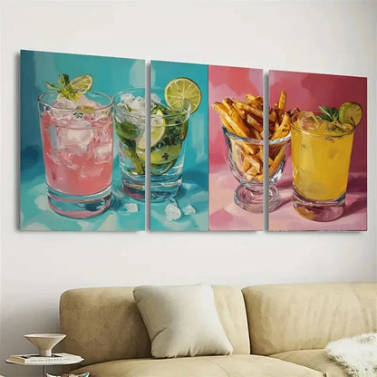 3pcs Margarita And Fries Funny Quirky Bar Art Wall Art Set Canvas Framed 60x90cm - High Quality Print 100% Australian Made Wall Canvas Ready to Hang