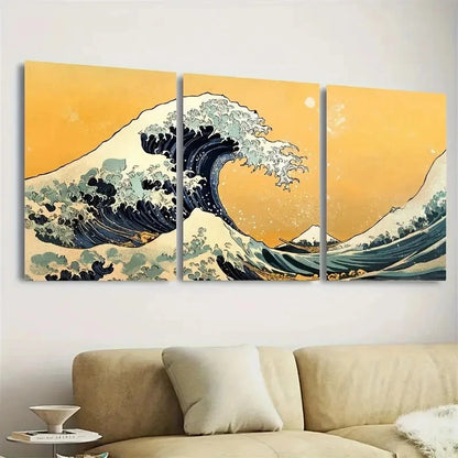 3pcs Vintage Japanese Wave Art Wall Art Set Canvas Framed 40x60cm - High Quality Print 100% Australian Made Wall Canvas Ready to Hang - Bella Home Decor