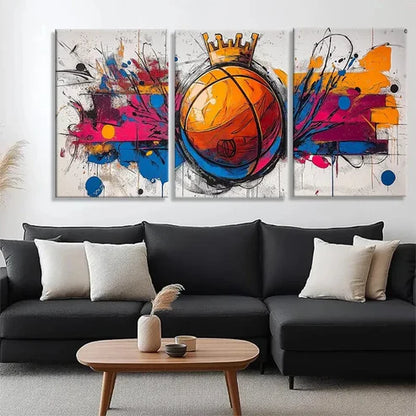 3pcs Basketball Crown Graffiti Sport Perfect Wall Art Canvas Unframed - High Quality Print 100% Australian Made Wall Canvas - Bella Home Decor