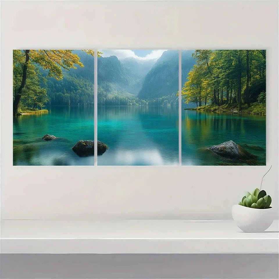 3pcs Dreamy Lake Forest Scenery Metal Print Ready to Hang Art - Bella Home Decor