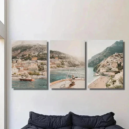 3pcs Italy Coast Beach City Landscape Wall Art Set Canvas Unframed - High Quality Print 100% Australian Made Wall Canvas