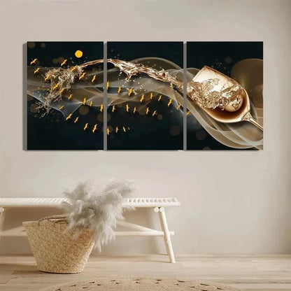 3pcs Champagne Golden Wine Glass Perfect Wall Art Set Canvas Framed 40x60cm - High Quality Print 100% Australian Made Wall Canvas Ready to Hang - Bella Home Decor
