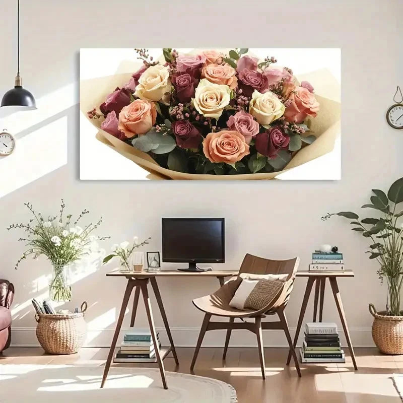 Deco Modern Farmhouse Floral Wall Art Canvas Office Home Room Framed 120x60cm - Bella Home Decor
