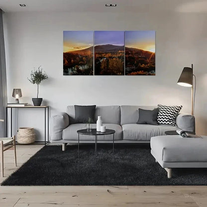 3pcs Golden Sunset Painting Scenery Metal Print Ready to Hang Art - Bella Home Decor