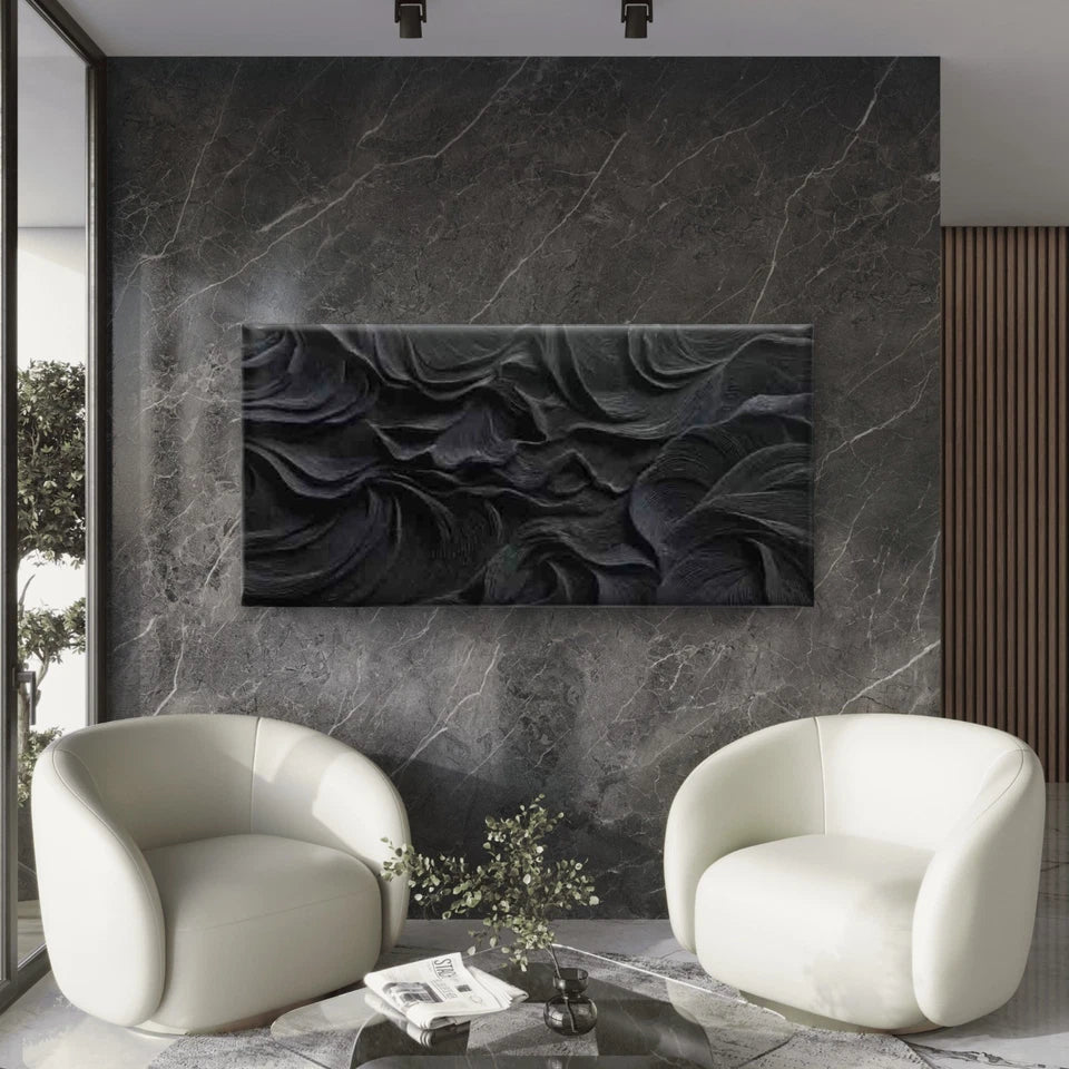 Vintage Wave, Monochrome Wall Art Canvas Office Home Room Framed 120x60cm