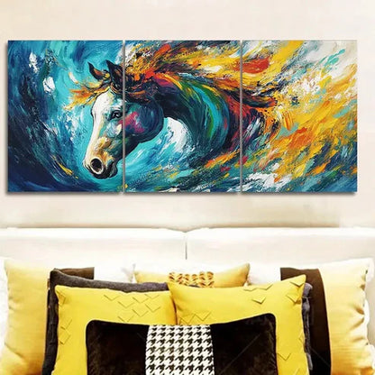 3pcs Colorful Horse Bright Shine Perfect Wall Art Set Canvas Unframed - High Quality Print 100% Australian Made Wall Canvas - Bella Home Decor