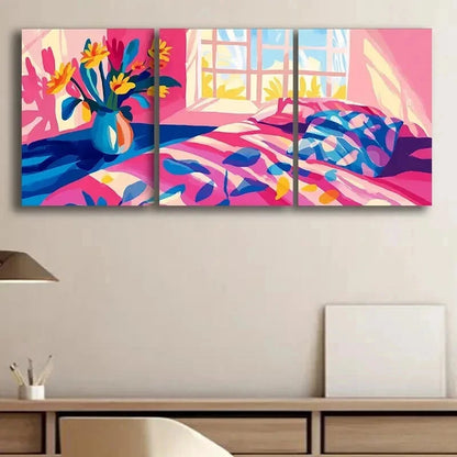 3pcs Illustration of Bedroom Colorful Perfect Wall Art Set Canvas Framed 60x90cm - High Quality Print 100% Australian Made Wall Canvas Ready to Hang