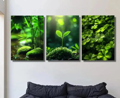 3pcs Plant Close-Up Bamboo Leaves Wall Art Set Canvas Framed 40x60cm - High Quality Print 100% Australian Made Wall Canvas Ready to Hang