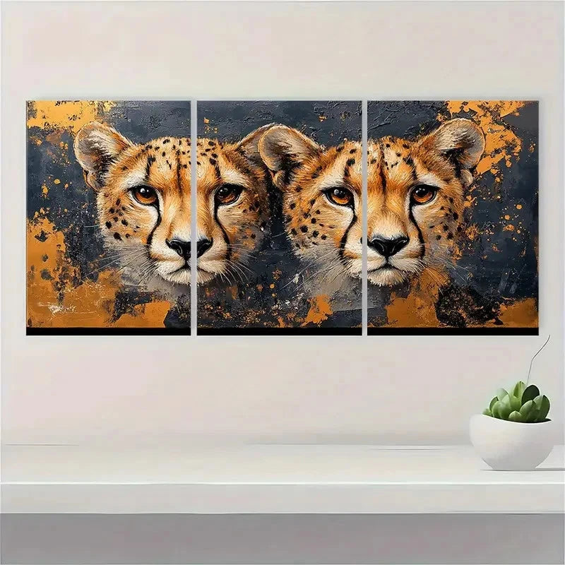 3pcs Cheetah Cats Animal Modern  Z   Wall Art Set Canvas Framed 60x90cm - High Quality Print 100% Australian Made Wall Canvas Ready to Hang - Bella Home Decor