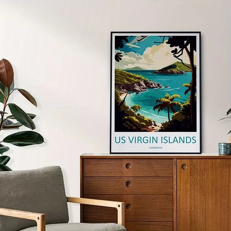 Beautiful US Virgin Islands Beach Scene Travel Poster Print Wall Art