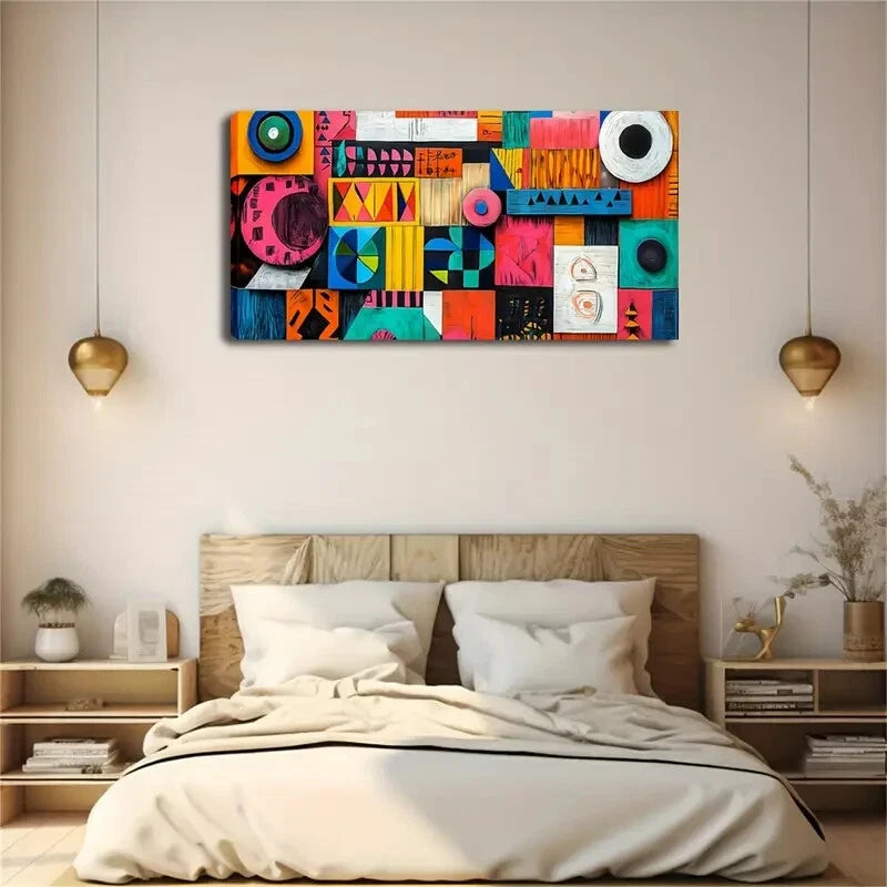 Abstract Geometric Shapes Wall Art Canvas Office Home Room Framed 120x60cm - Bella Home Decor