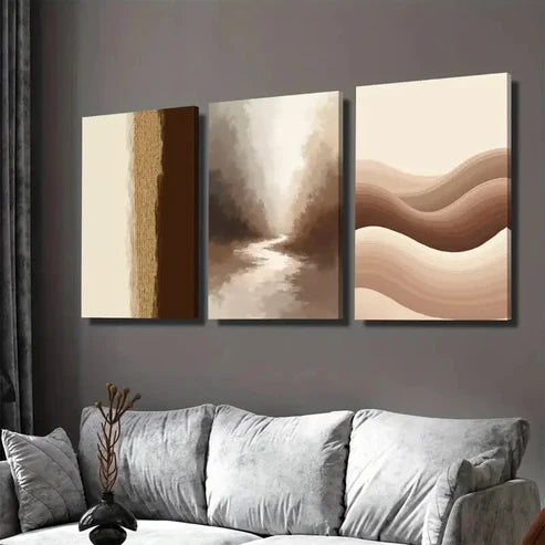 3pcs Modern Abstract Forest Landscape Beige Gray Set Canvas Unframed - High Quality Print 100% Australian Made Wall Canvas