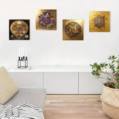 4pcs Flower Of Life Pastel Purples And Golden Wall Art Canvas Framed