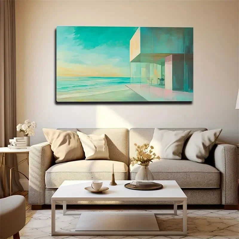 Modern Bohemian Seaside House Wall Art Canvas Office Home Room Framed 120x60cm