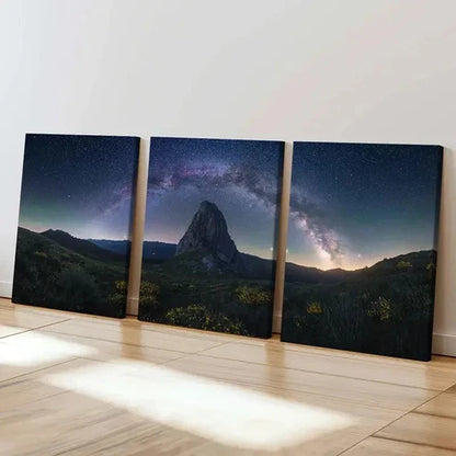 3pcs Rock Mountains Starry Sky Natural Wall Art Set Canvas Unframed - High Quality Print 100% Australian Made Wall Canvas