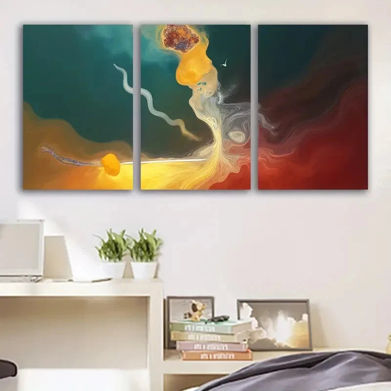 3pcs Vibrant Smoke Abstract Modern Art Wall Art Set Canvas Framed 40x60cm - High Quality Print 100% Australian Made Wall Canvas Ready to Hang