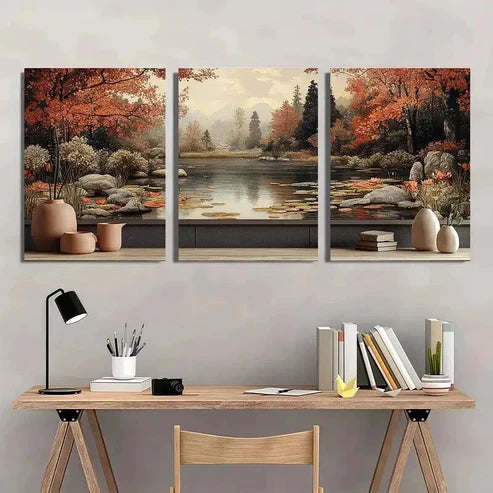 3pcs Serene for Lotus Pond Landscape Wall Art Canvas Unframed - High Quality Print 100% Australian Made Wall Canvas